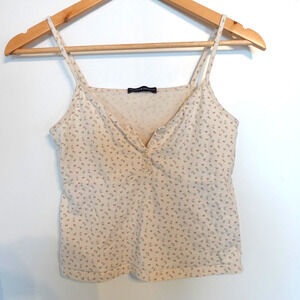 Brandy Melville Cami Tank Womens Small Ivory Floral Henley Ditsy Bow Y2K Italy